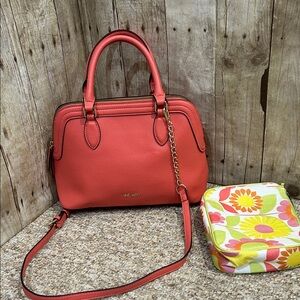 Nine West Vibrant Coral Satchel/ Crossbody Bag detachable adjustable strap